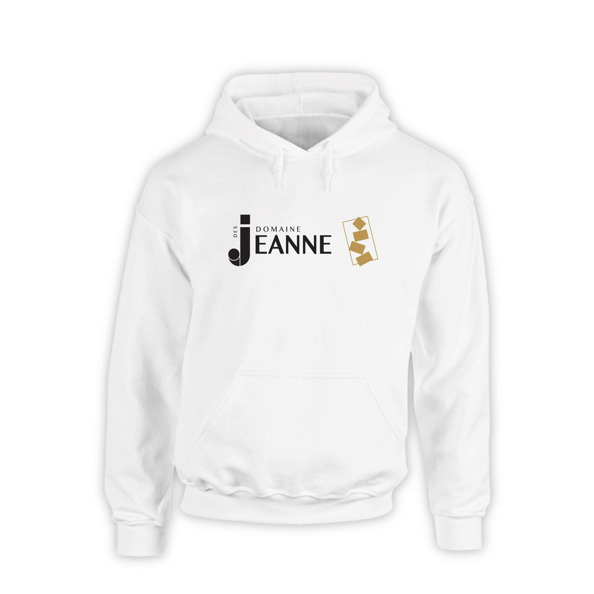 White hoodie with black and gold logo - Domaine Des Jeanne