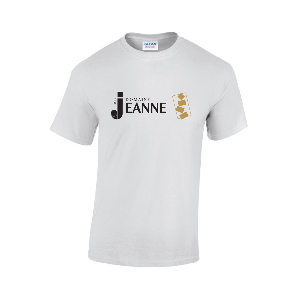 White t-shirt with black and gold logo - Domaine Des Jeanne