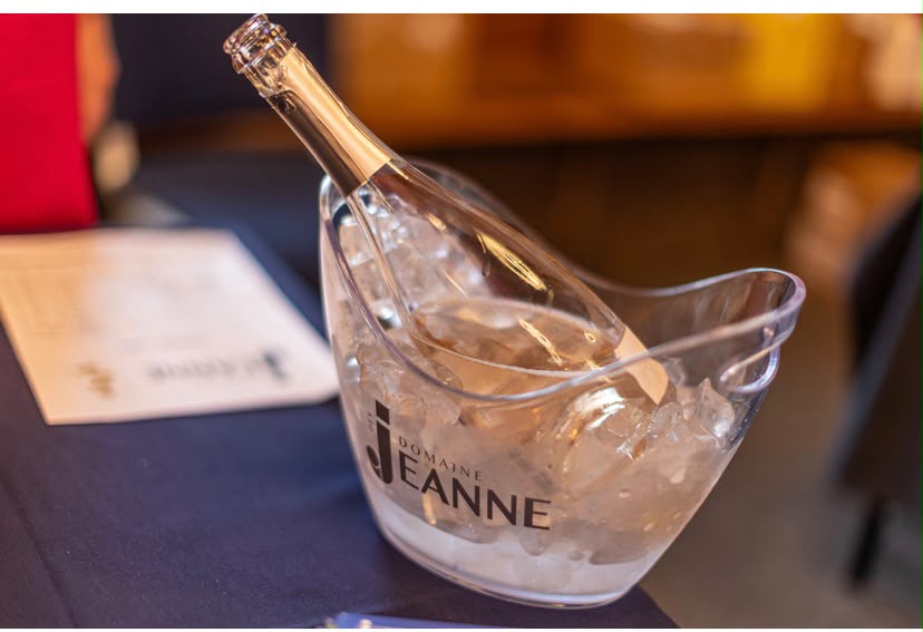 JJ Bulle Rosé in a Domaine des Jeanne ice bucket at the Oxford Wine Festival