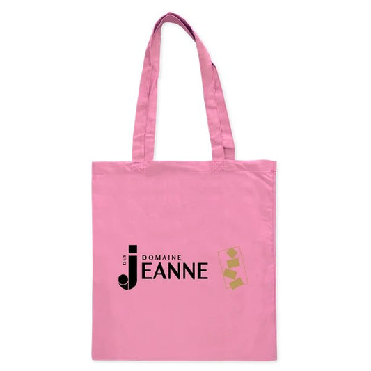 Pink tote bag with Domaine des Jeanne logo